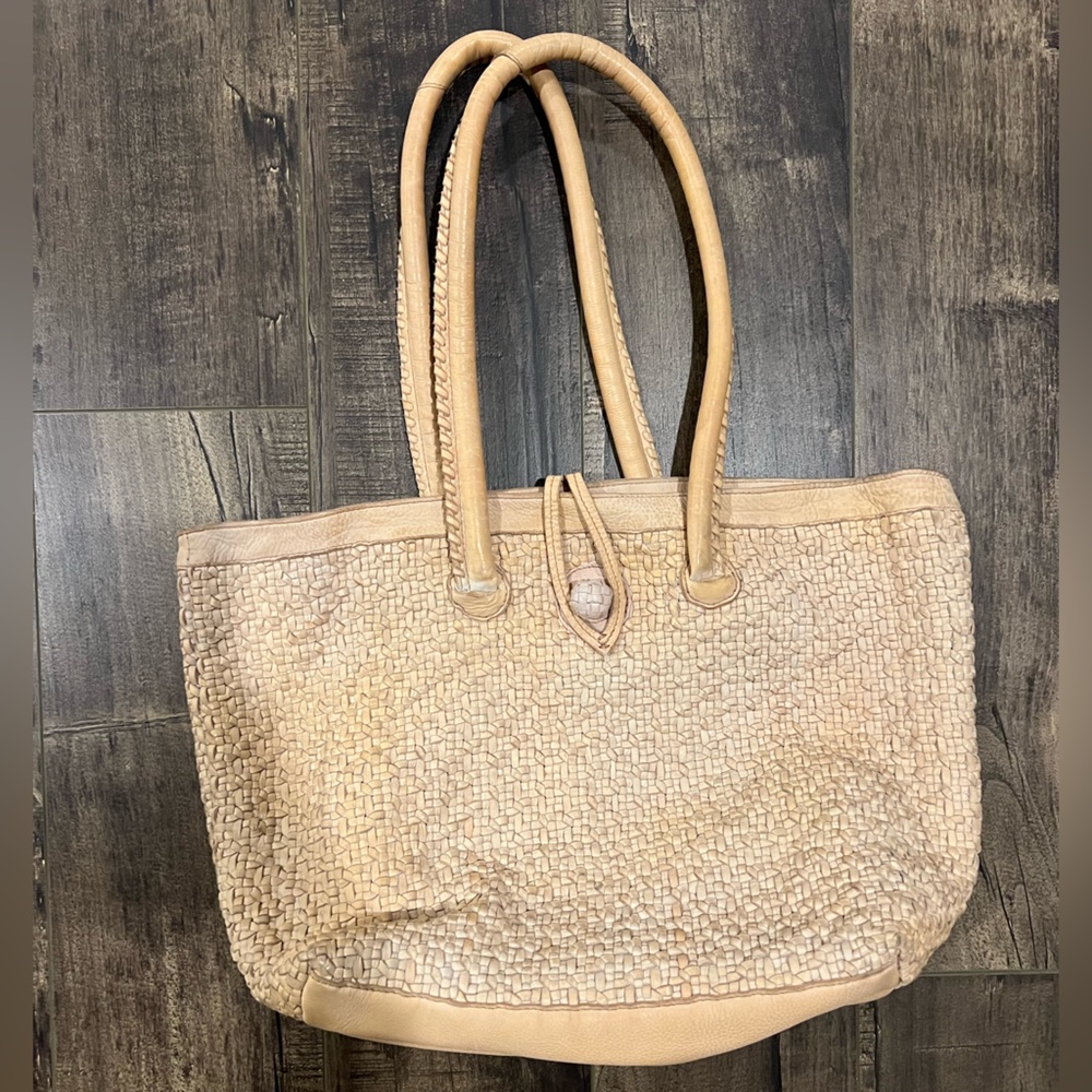 Cleobella woven tan leather tote bag
